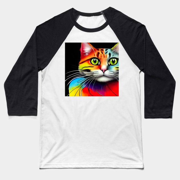 Colorful Cat Art Designs Baseball T-Shirt by Flowers Art by PhotoCreationXP